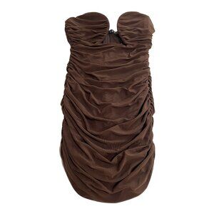 LEAU London Mesh Mini Dress in Brown